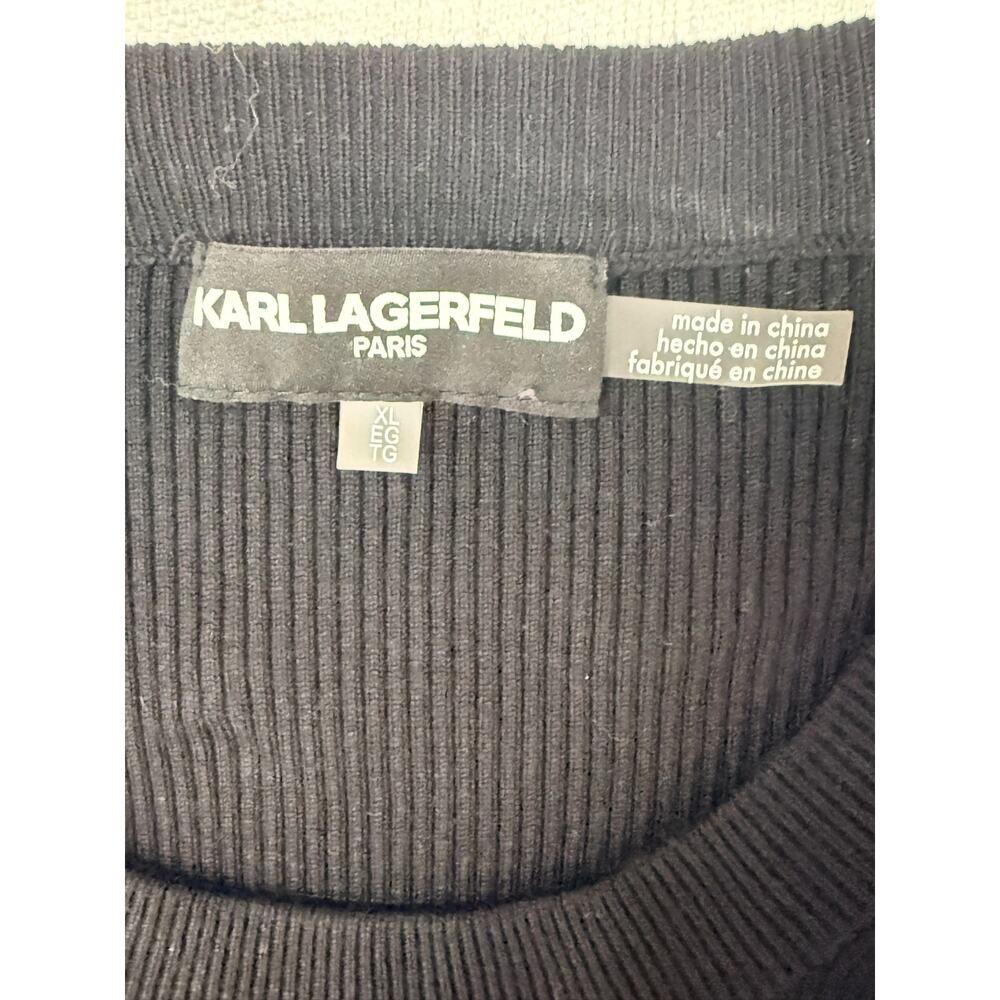 NWT Karl Lagerfeld Paris XL Black Ribbed Sweater Dress Gold Button Trim Midi - Picture 4 of 9